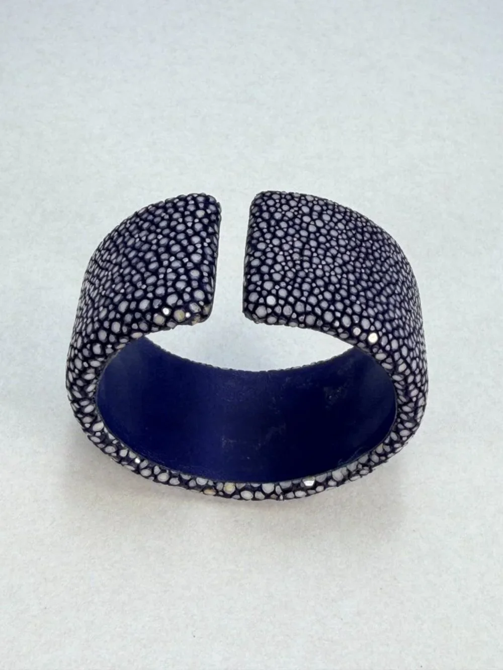 Vintage Genuine Stingray Shagreen Leather Wide Cuff Bracelet Black Unisex